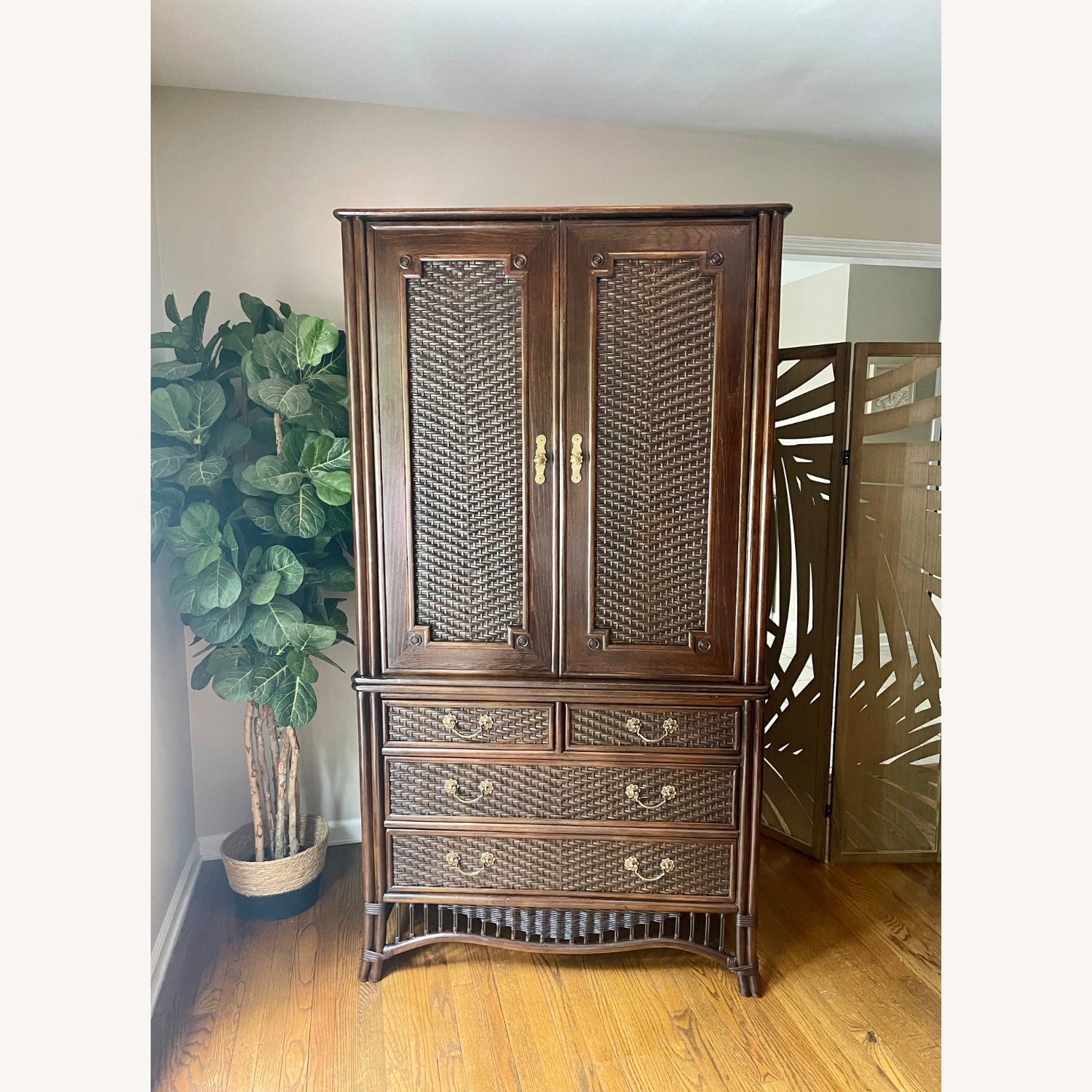 Rare Ficks Reed Rattan Armoire / TV / Bar Cabinet - image-4