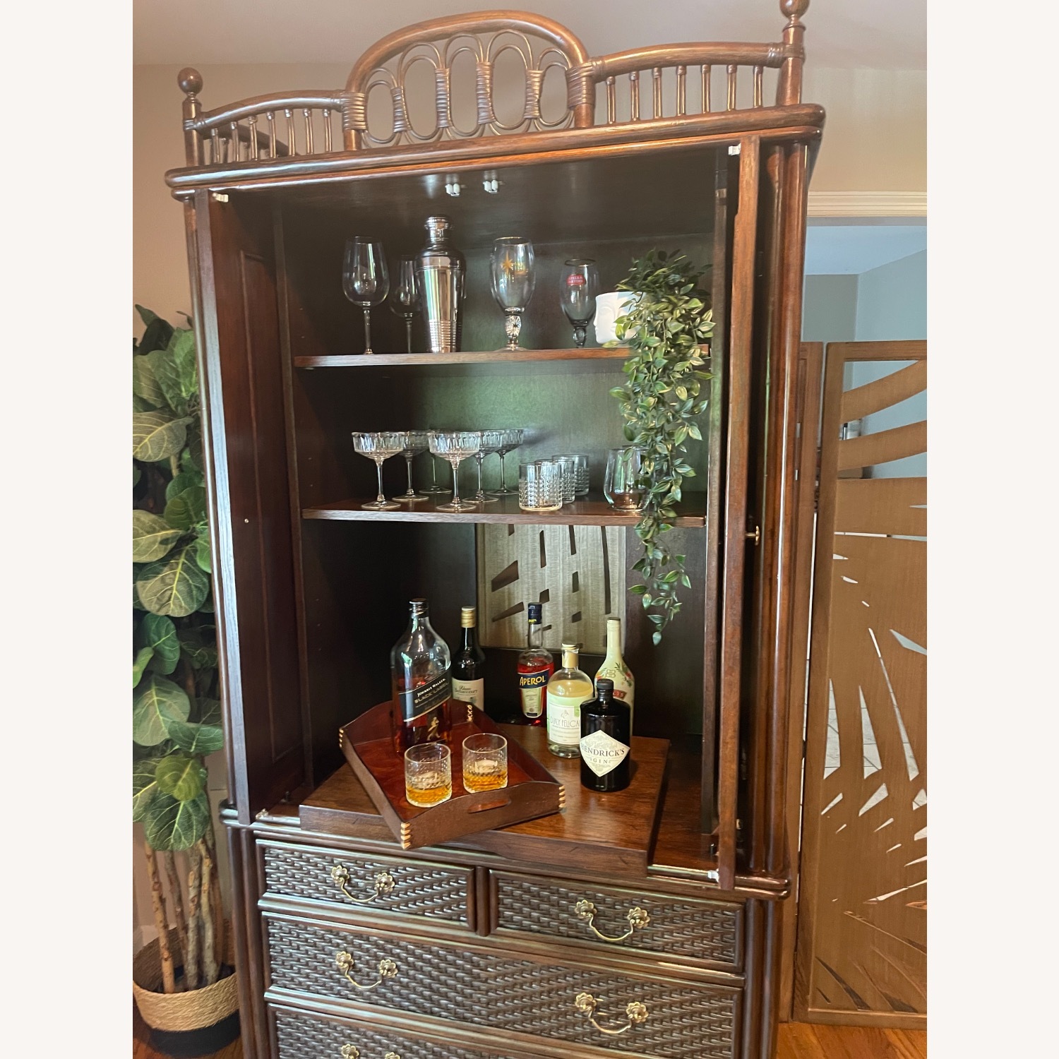 Rare Ficks Reed Rattan Armoire / TV / Bar Cabinet - image-2