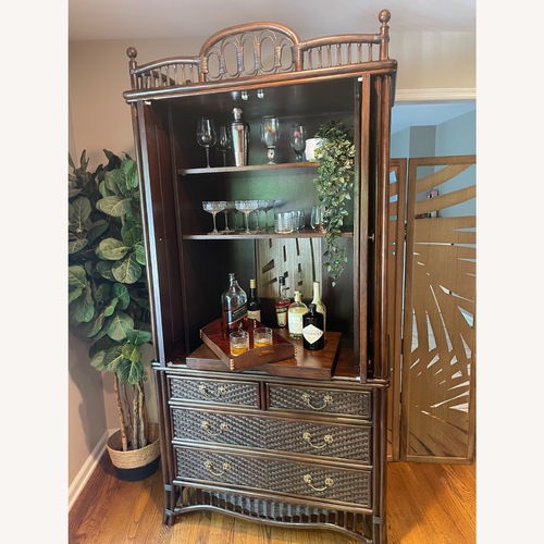 Used Rare Ficks Reed Rattan Armoire / TV / Bar Cabinet for sale on AptDeco