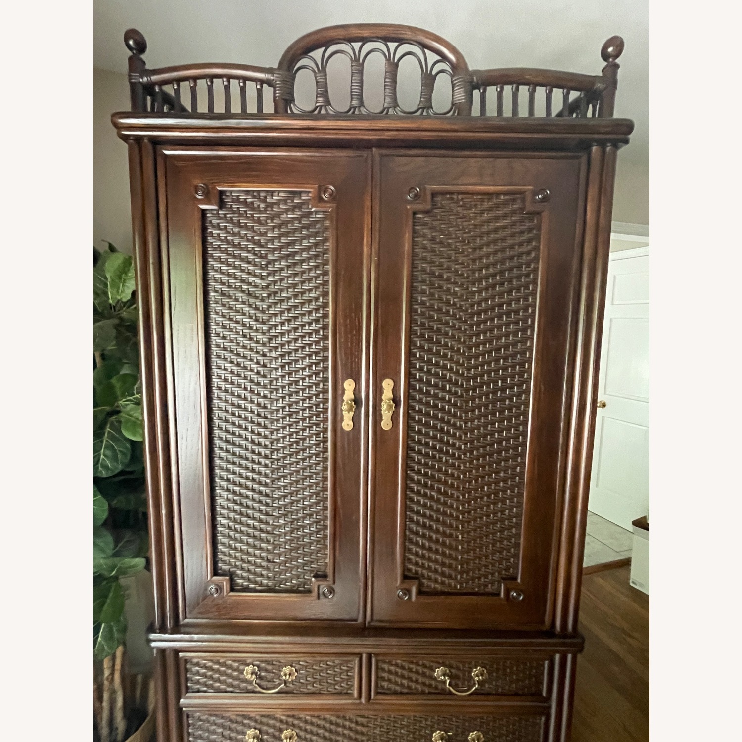 Rare Ficks Reed Rattan Armoire / TV / Bar Cabinet - image-8