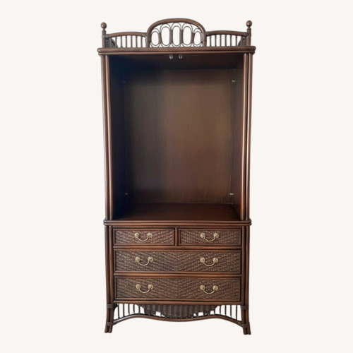 Used Rare Ficks Reed Rattan Armoire / TV / Bar Cabinet for sale on AptDeco