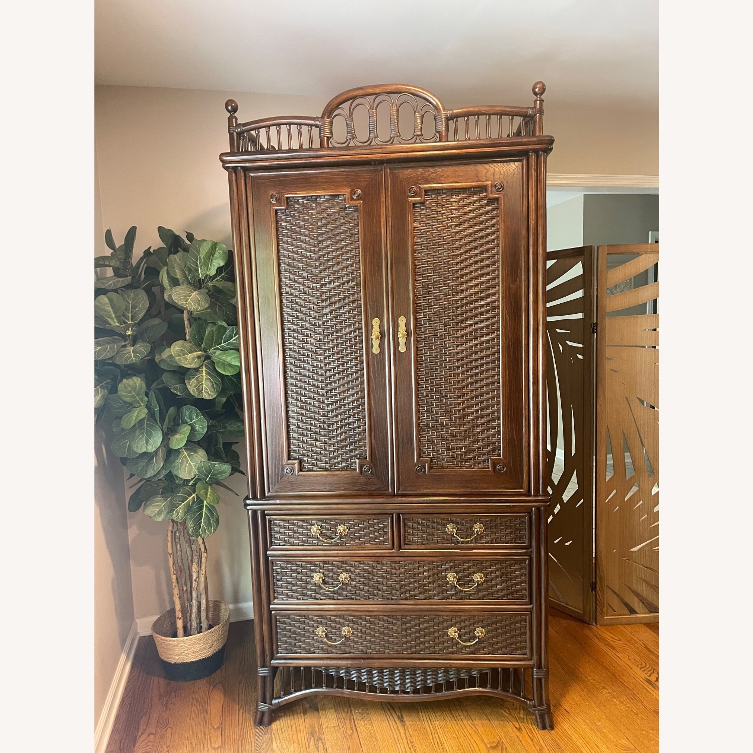 Rare Ficks Reed Rattan Armoire / TV / Bar Cabinet - image-3