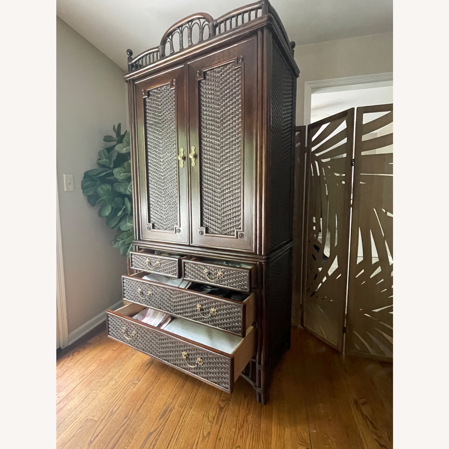 Rare Ficks Reed Rattan Armoire / TV / Bar Cabinet - image-6
