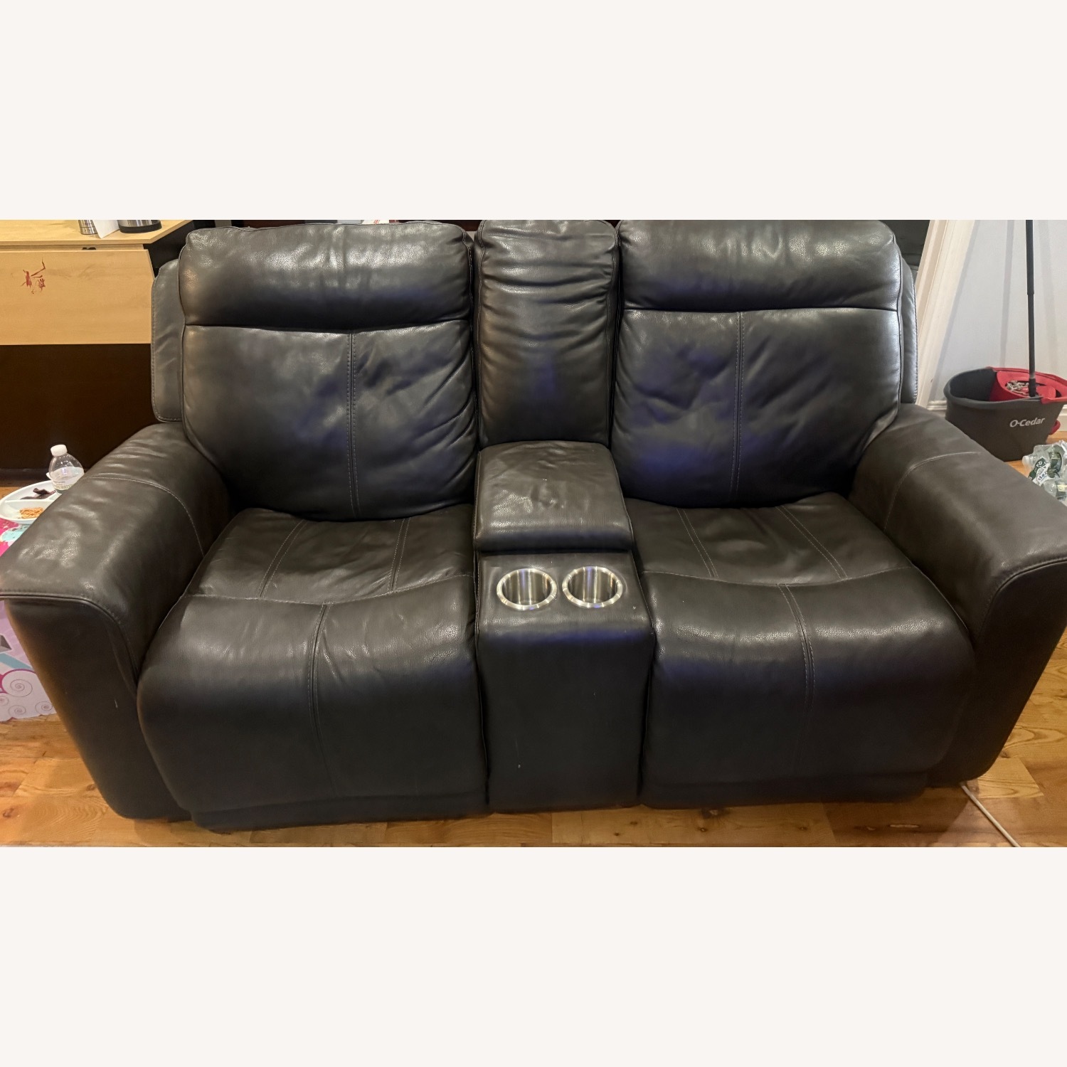 Dark Gray Leather 2 Seater Sofa - image-4