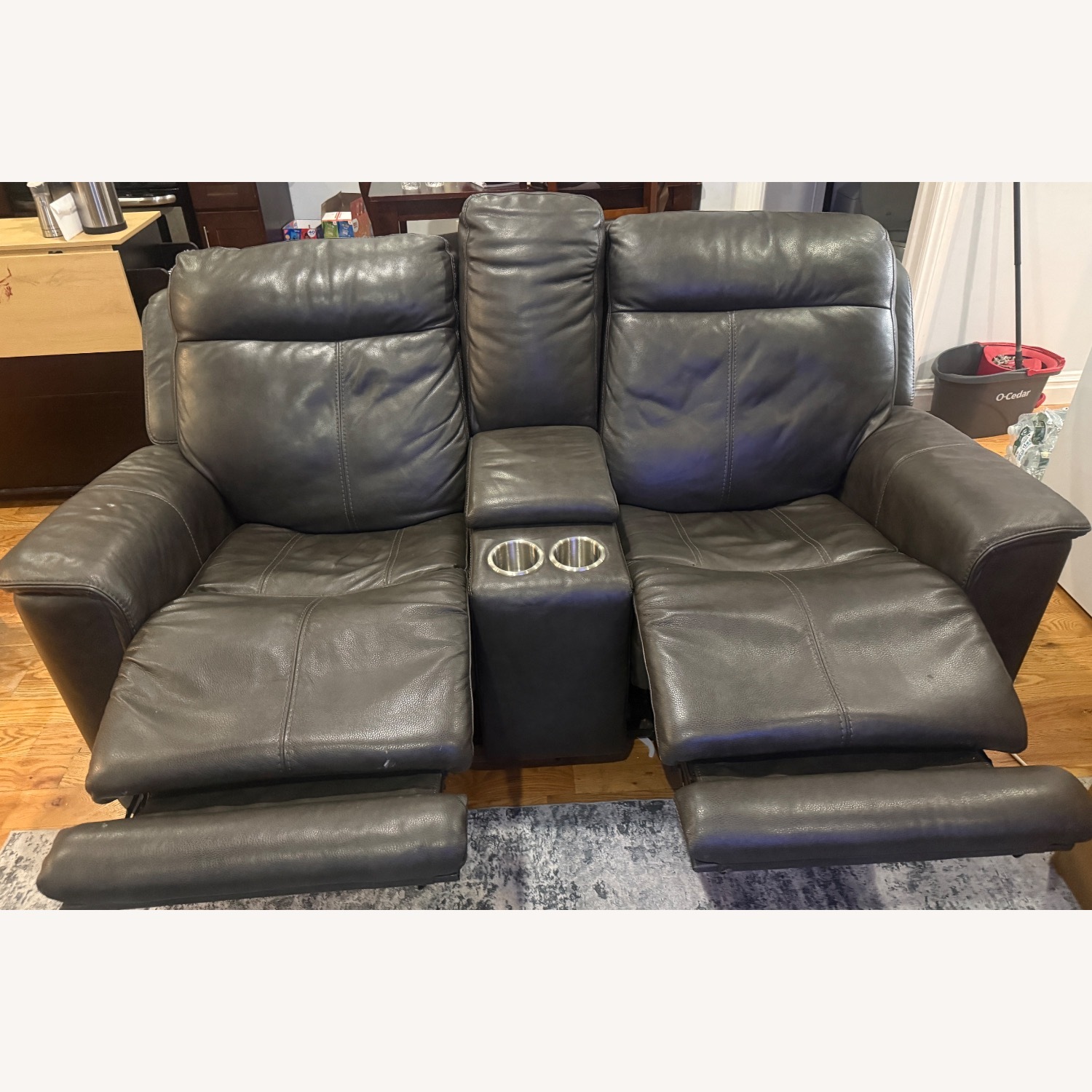 Dark Gray Leather 2 Seater Sofa - image-3