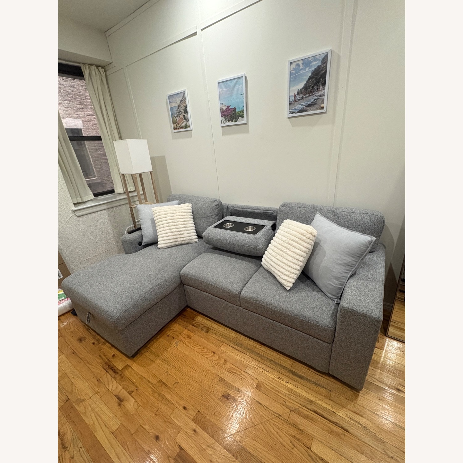 Bob's Discount Furniture Playday Gray 93'' 2 Piece Left Arm Facing Pop-Up Sleeper  - image-2