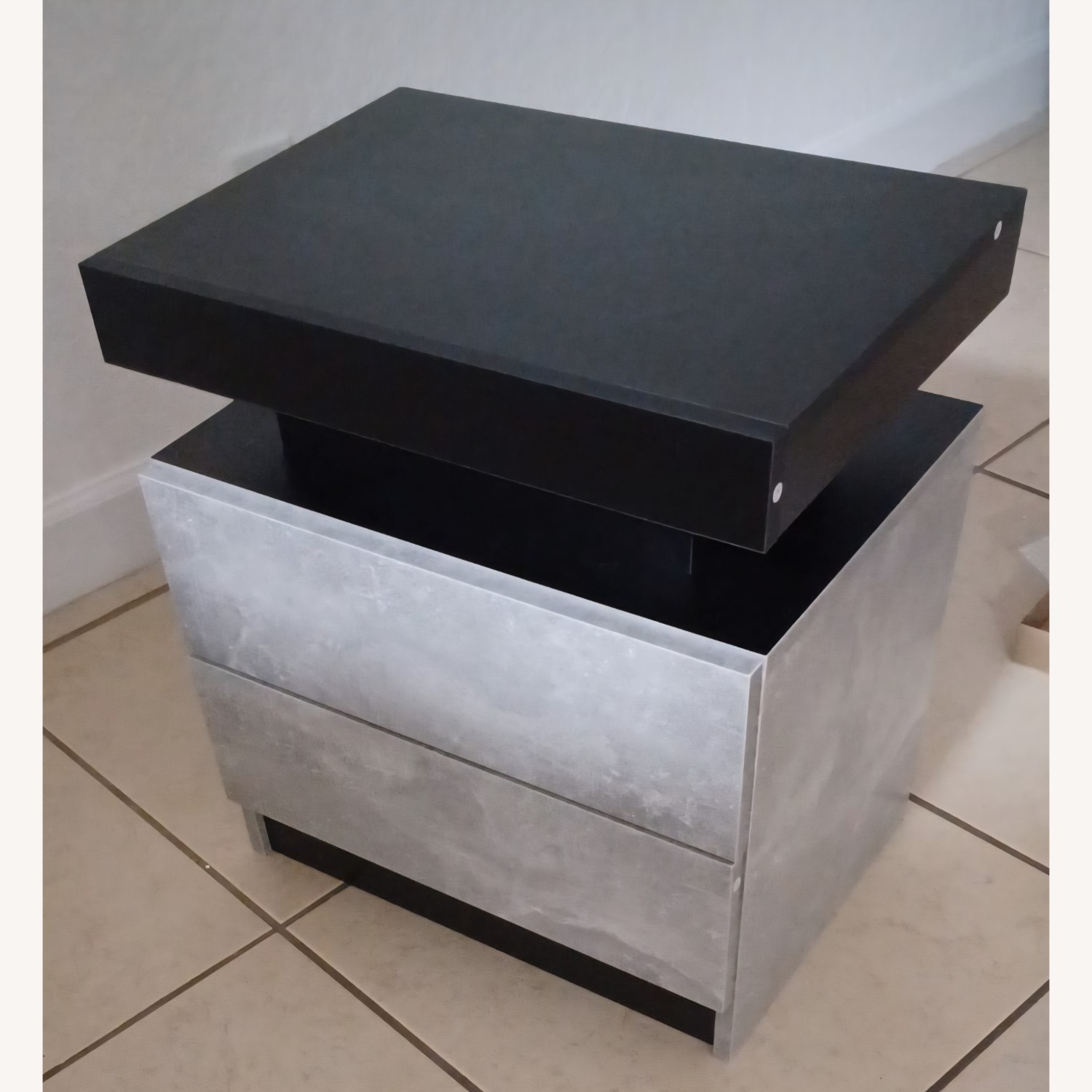 Wrought Iron Light Gray Wood Nightstand - image-3