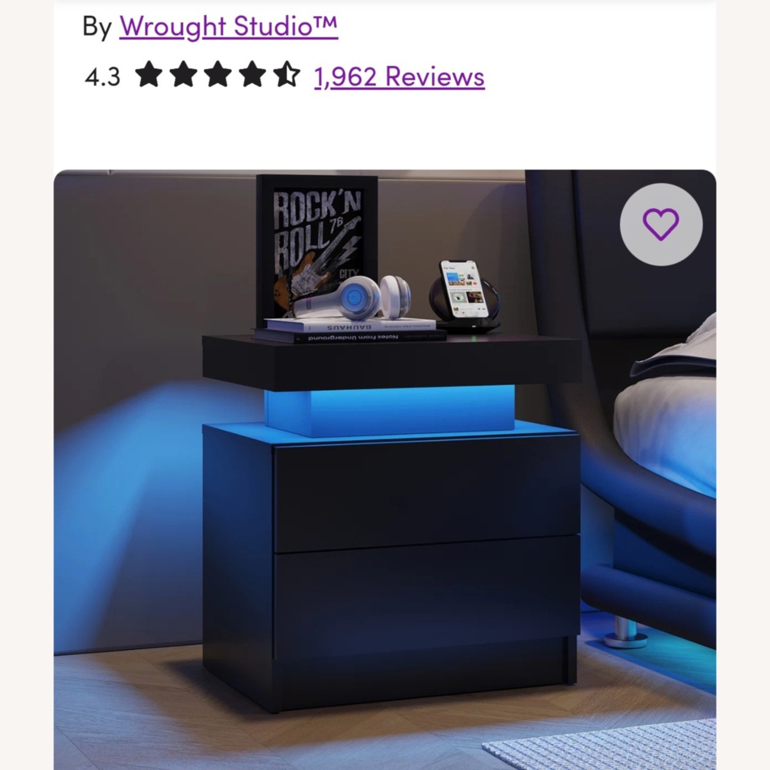 Wrought Iron Light Gray Wood Nightstand - image-1