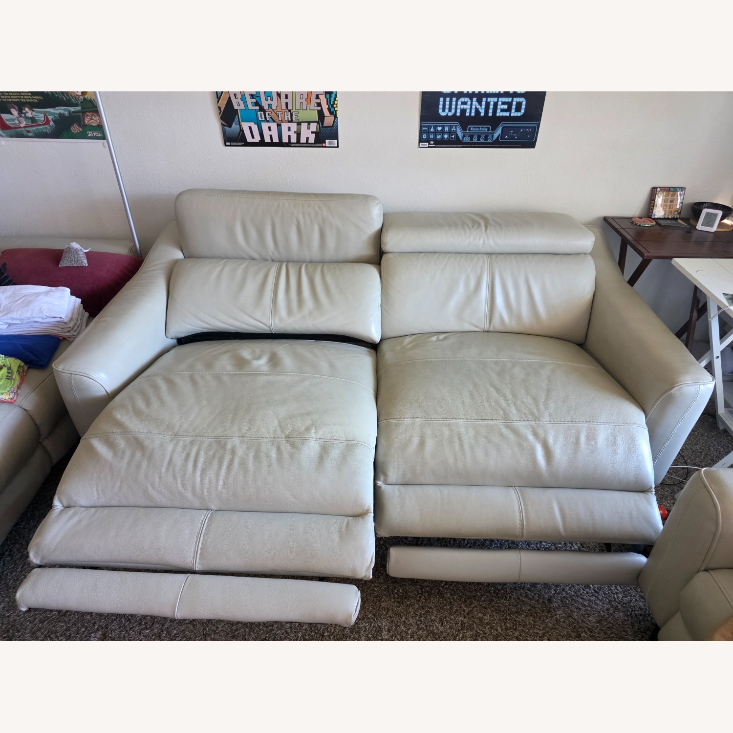  Ivory Faux Leather Reclining Sofa - image-3