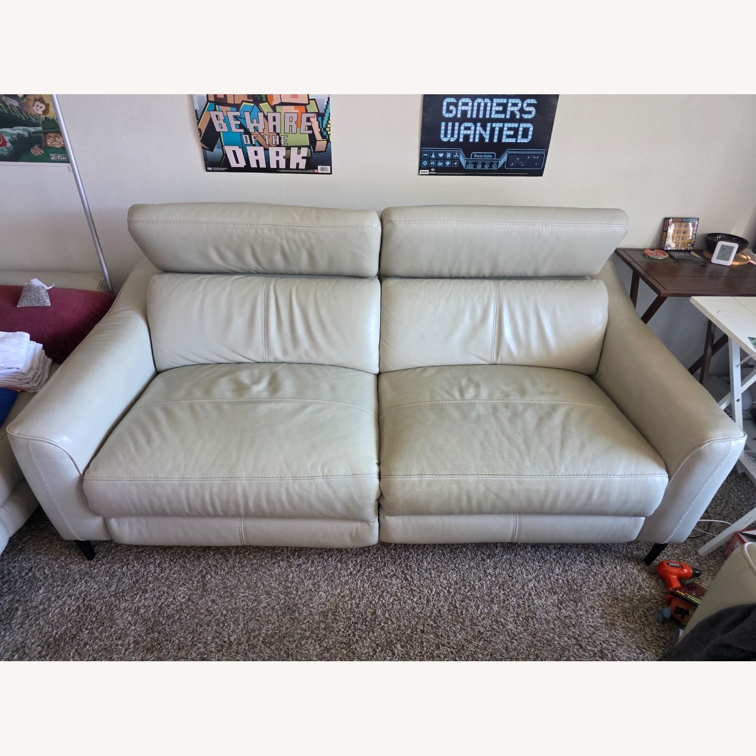 Ivory Faux Leather Reclining Sofa - image-2