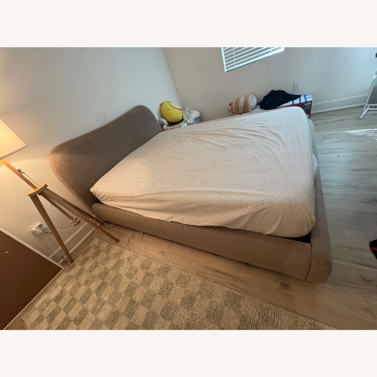 All Modern Light Brown Boucle Queen Bed - image-1