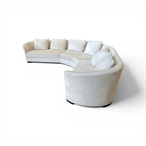 Used Custom Chenille Curved 3pc Sectional Cream for sale on AptDeco