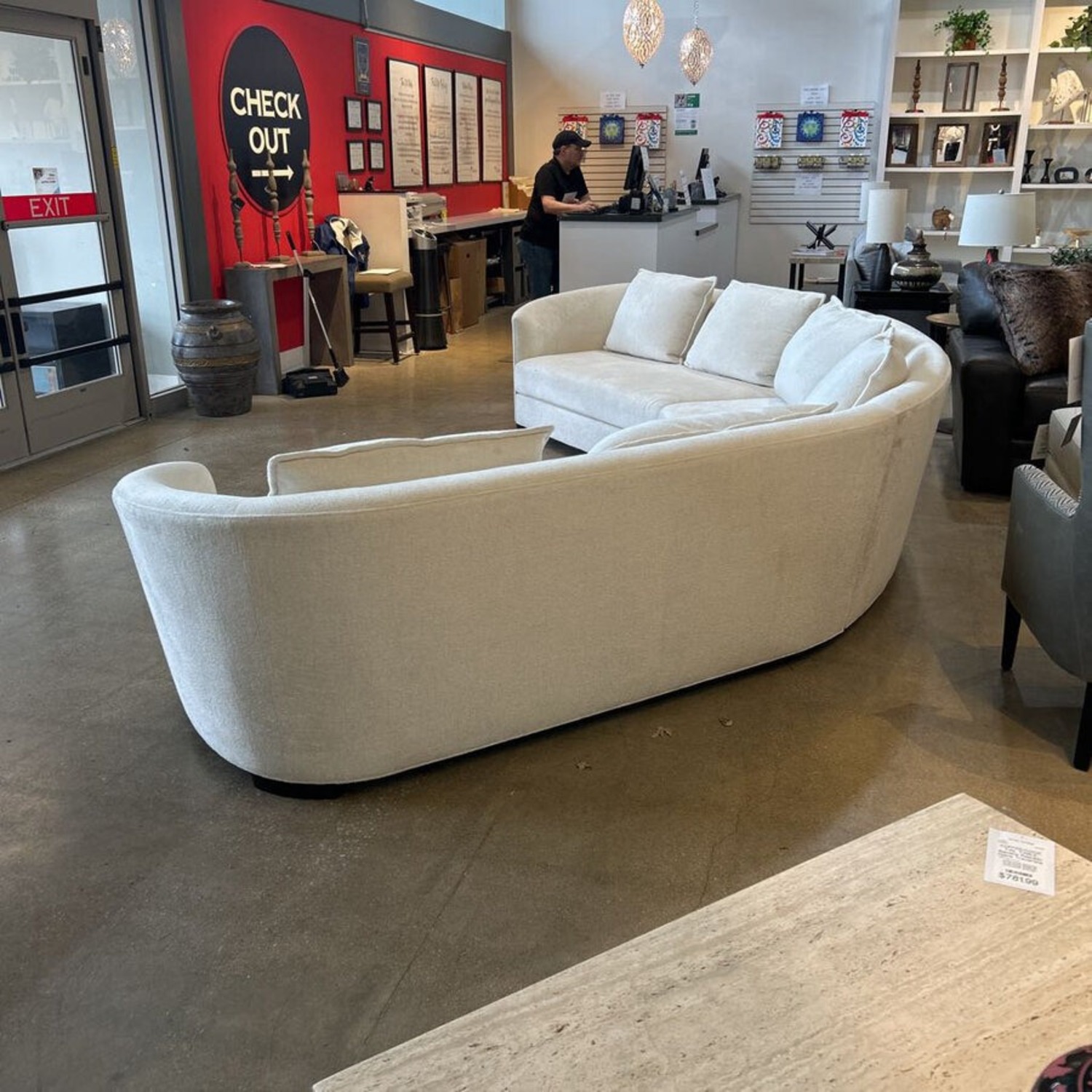 Custom Chenille Curved 3pc Sectional Cream  - image-5