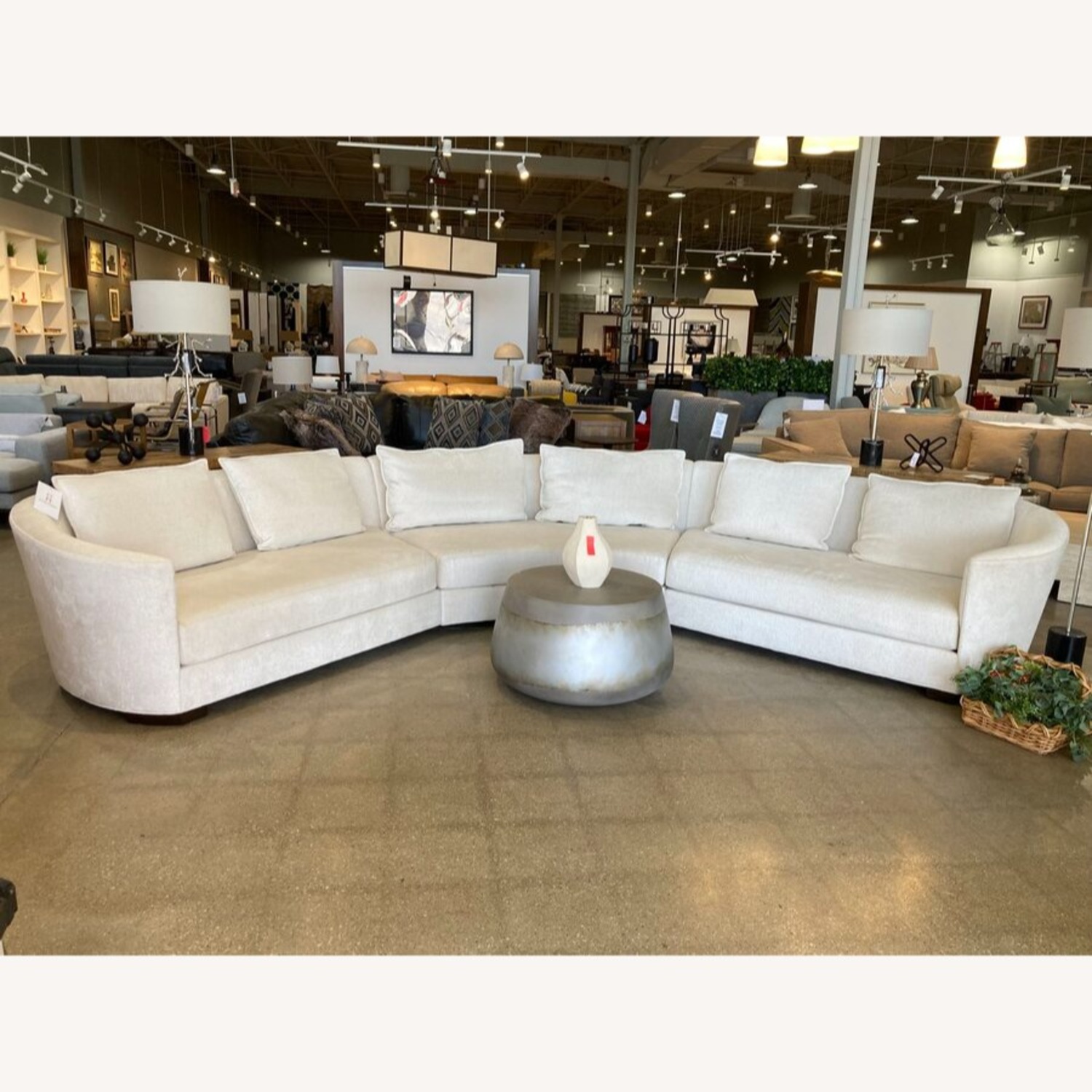 Custom Chenille Curved 3pc Sectional Cream  - image-2