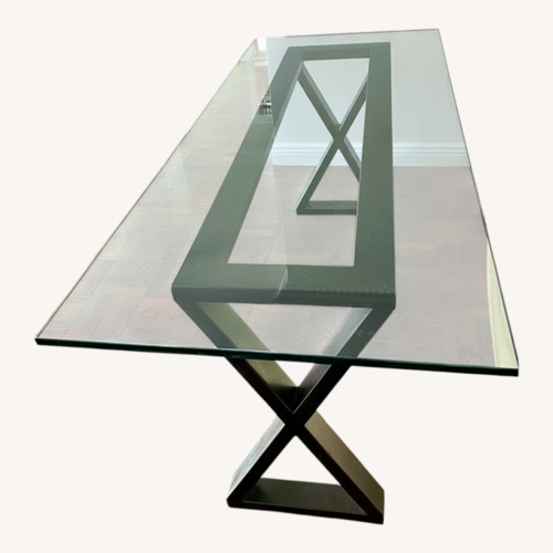 Used Glass Top X- Dining Table for sale on AptDeco