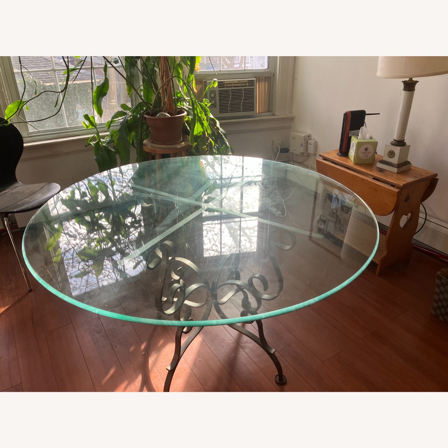  Beveled Glass Top Iron Base Dining Table - image-2