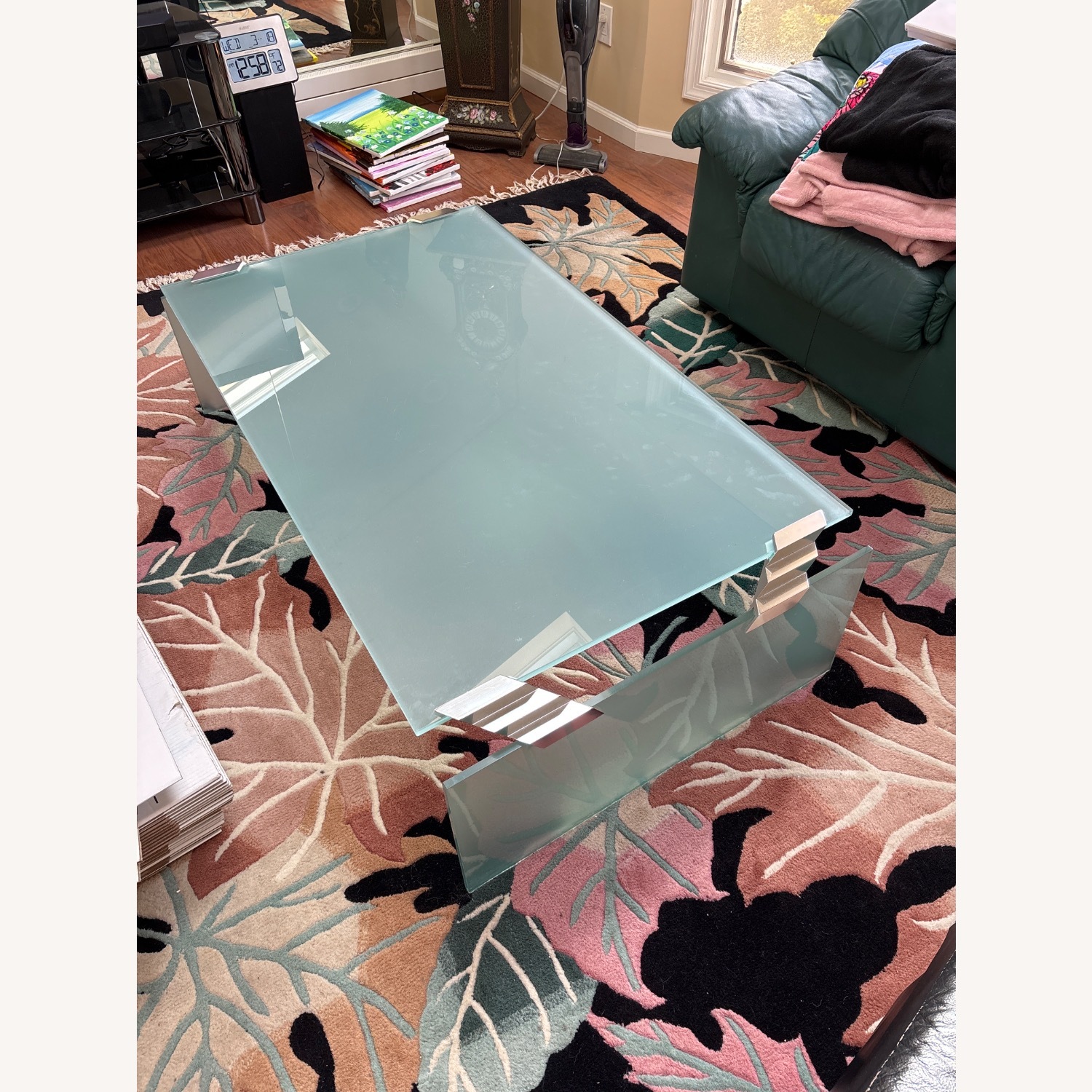 Frosted Green Glass and Chrome Coffee Table - image-3