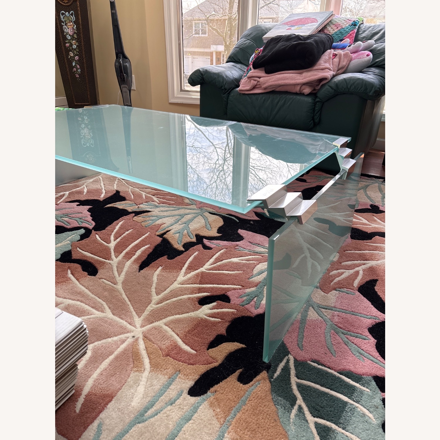 Frosted Green Glass and Chrome Coffee Table - image-4