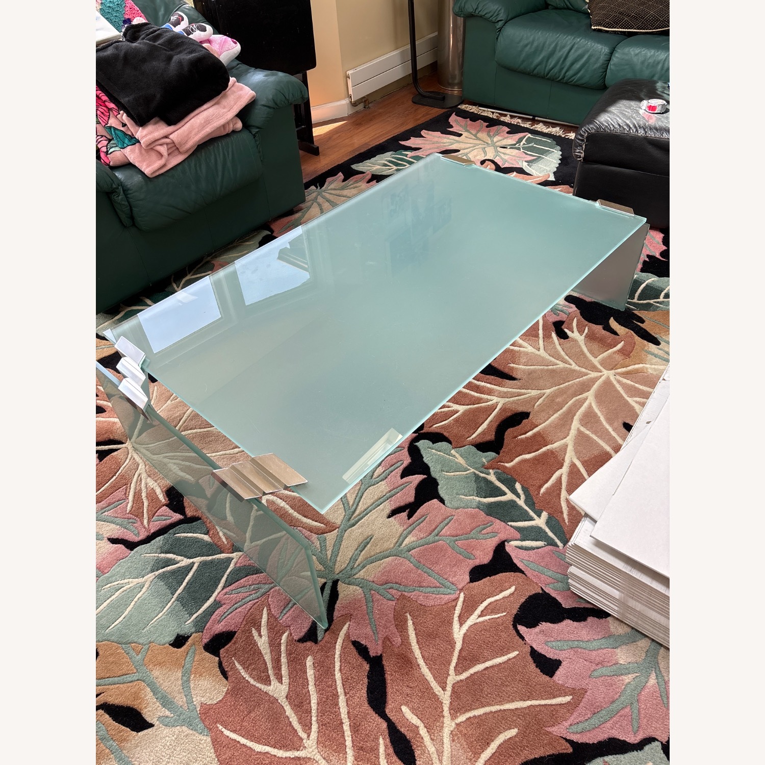 Frosted Green Glass and Chrome Coffee Table - image-1