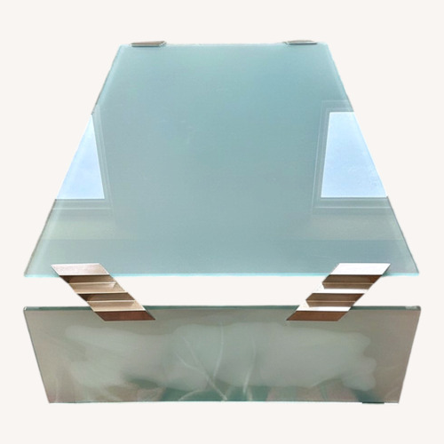 Used Frosted Green Glass and Chrome Coffee Table for sale on AptDeco