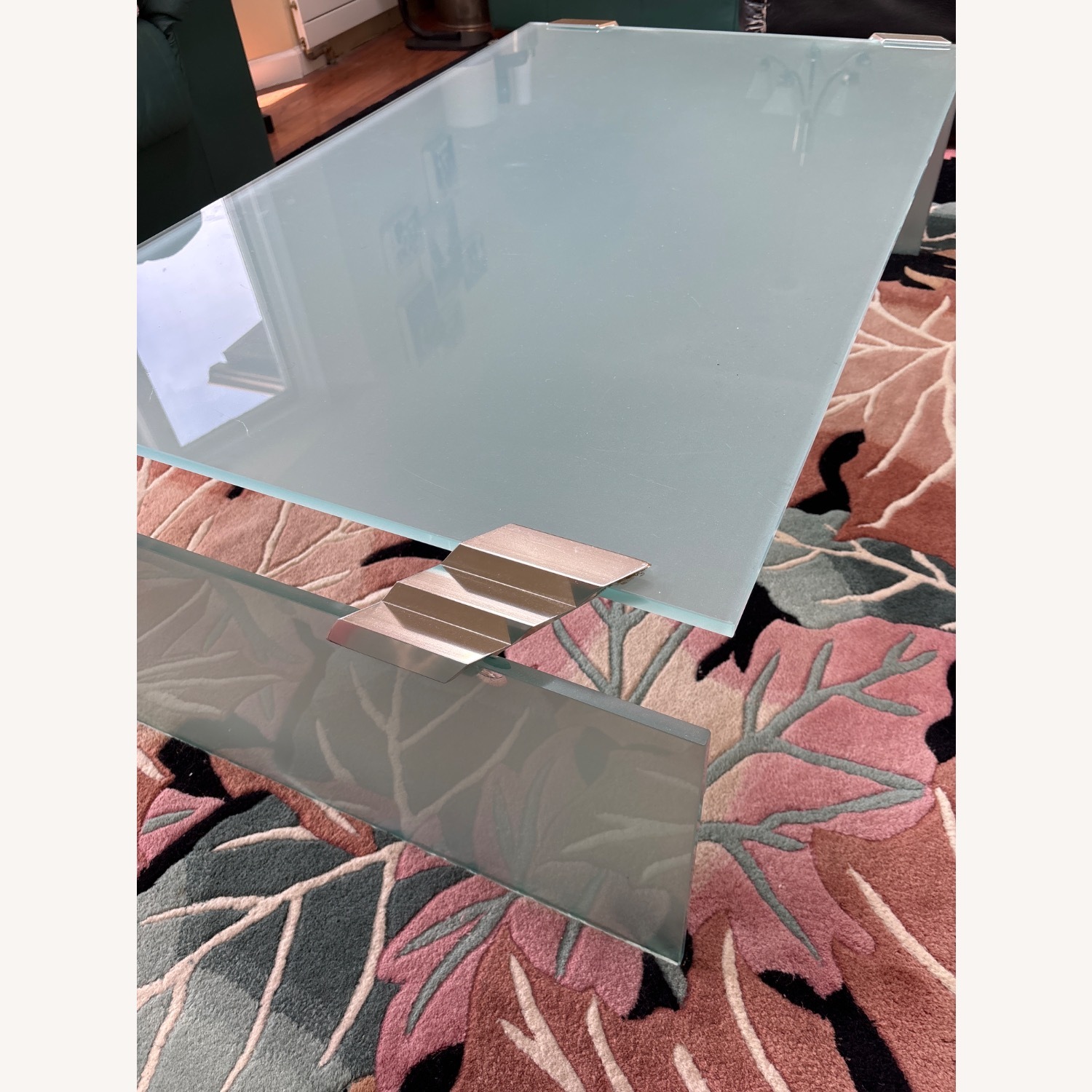 Frosted Green Glass and Chrome Coffee Table - image-2