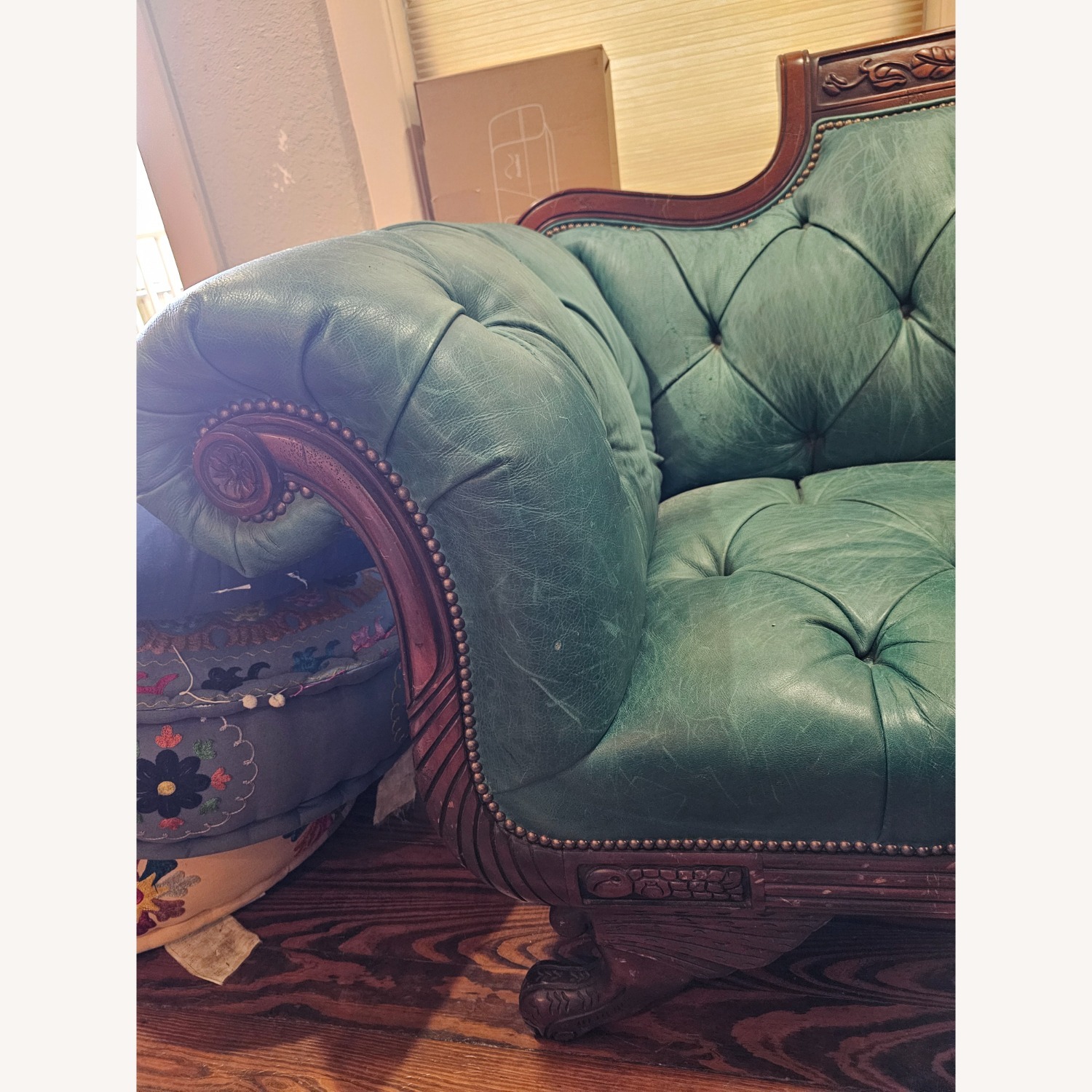 Teal Old Hickory Tannery Leather Couch - image-7
