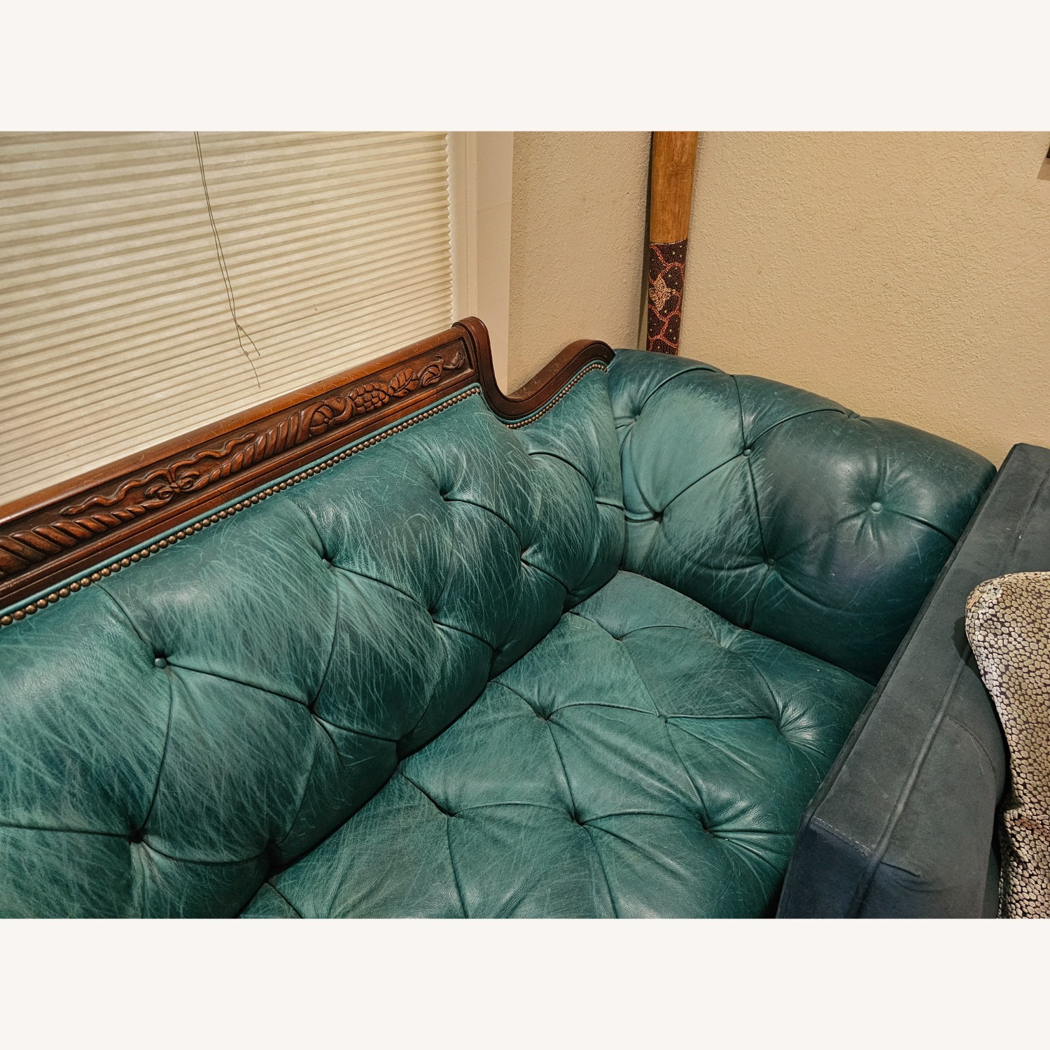 Teal Old Hickory Tannery Leather Couch - image-3