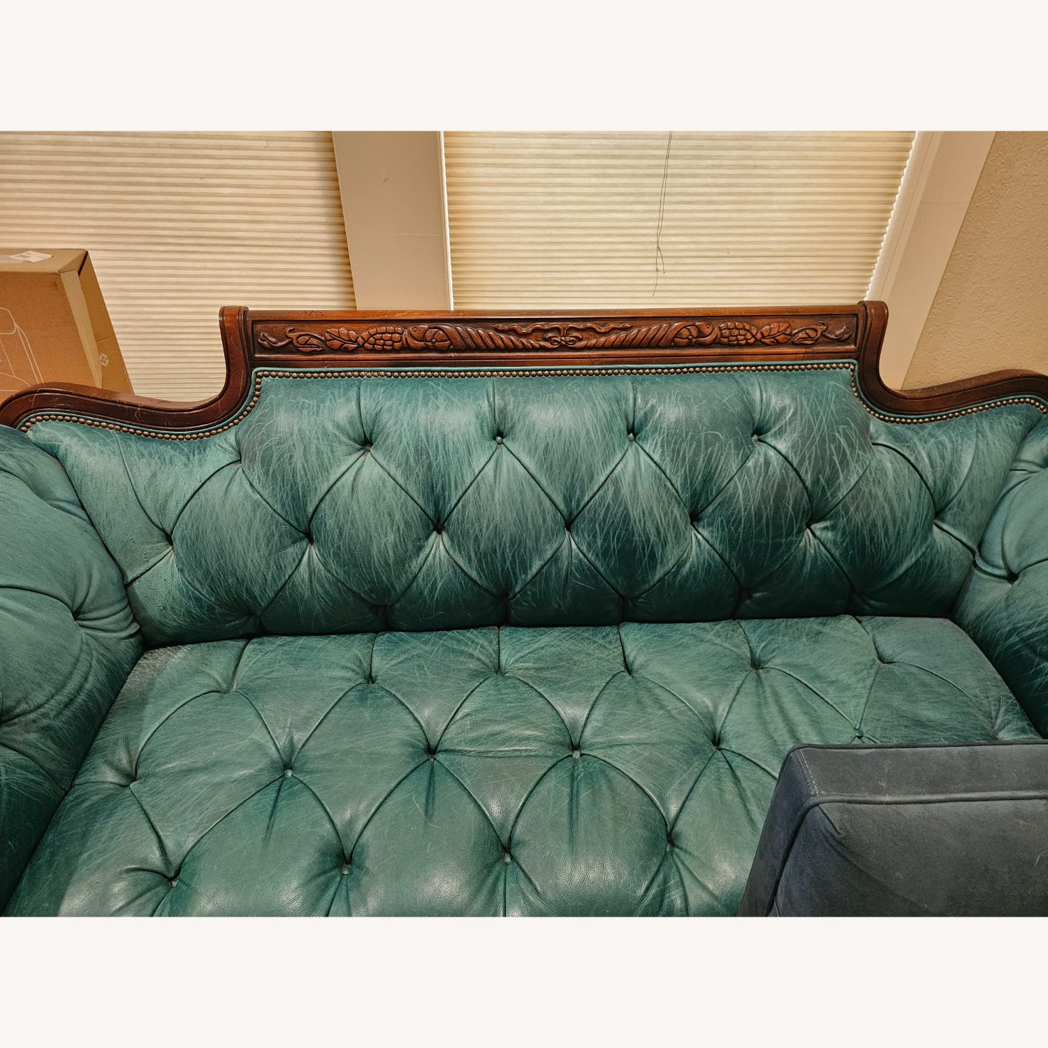 Teal Old Hickory Tannery Leather Couch - image-1