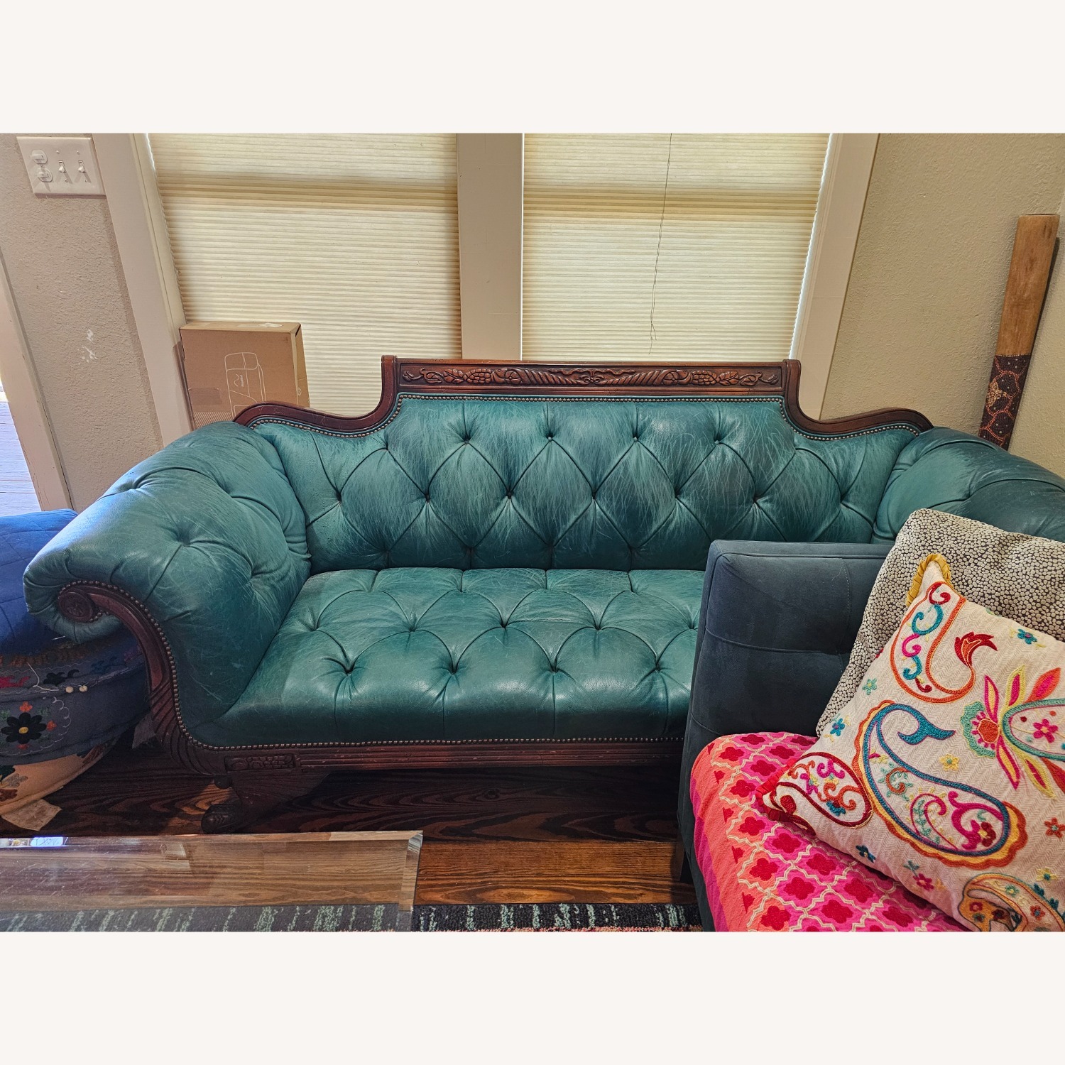 Teal Old Hickory Tannery Leather Couch - image-6