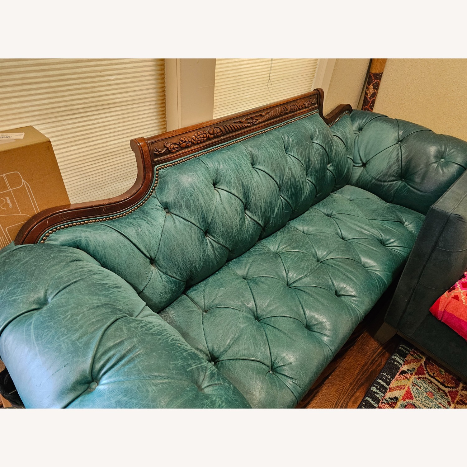Teal Old Hickory Tannery Leather Couch - image-2