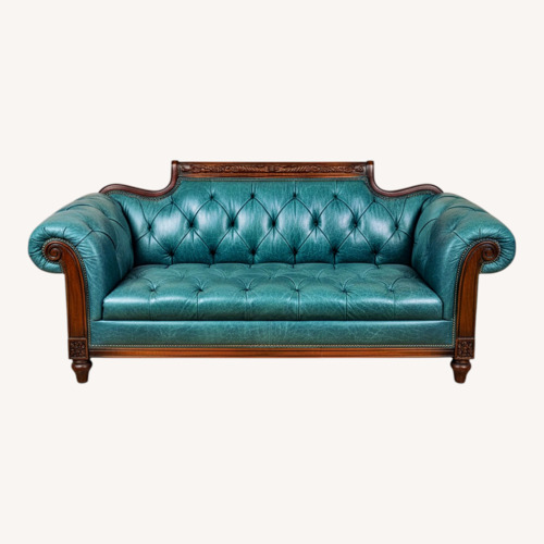 Used Teal Old Hickory Tannery Leather Couch for sale on AptDeco