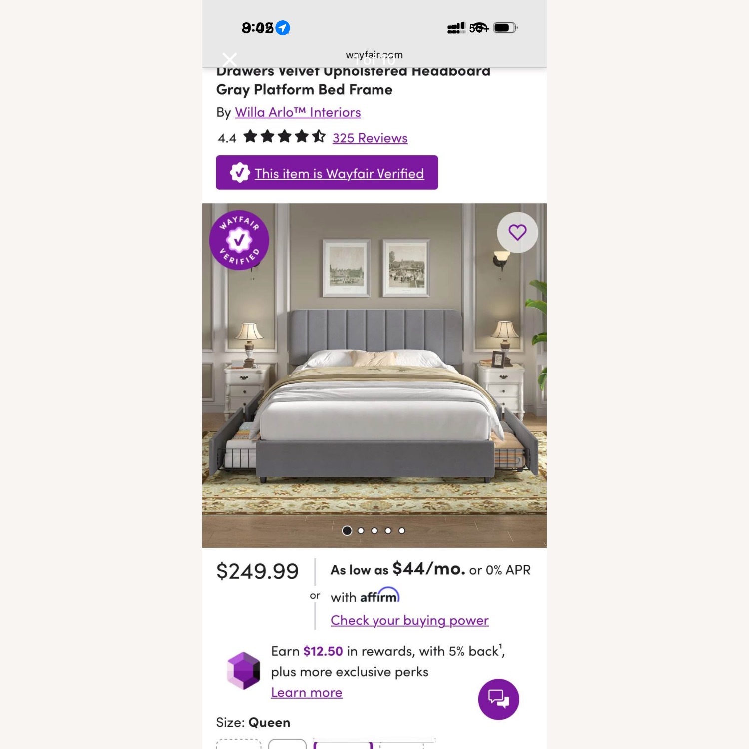 Wayfair Dark Gray Queen Bed - image-1