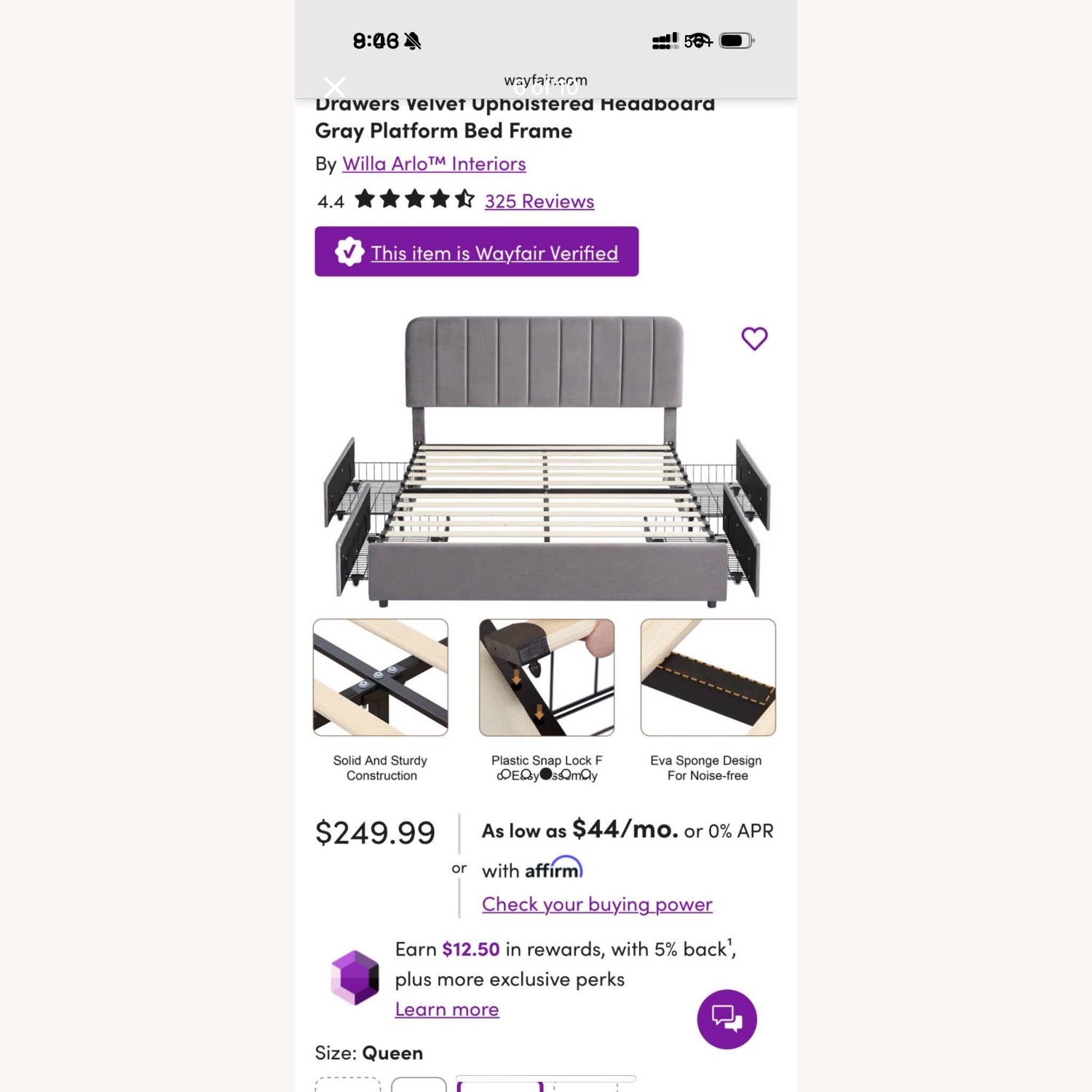 Wayfair Dark Gray Queen Bed - image-3