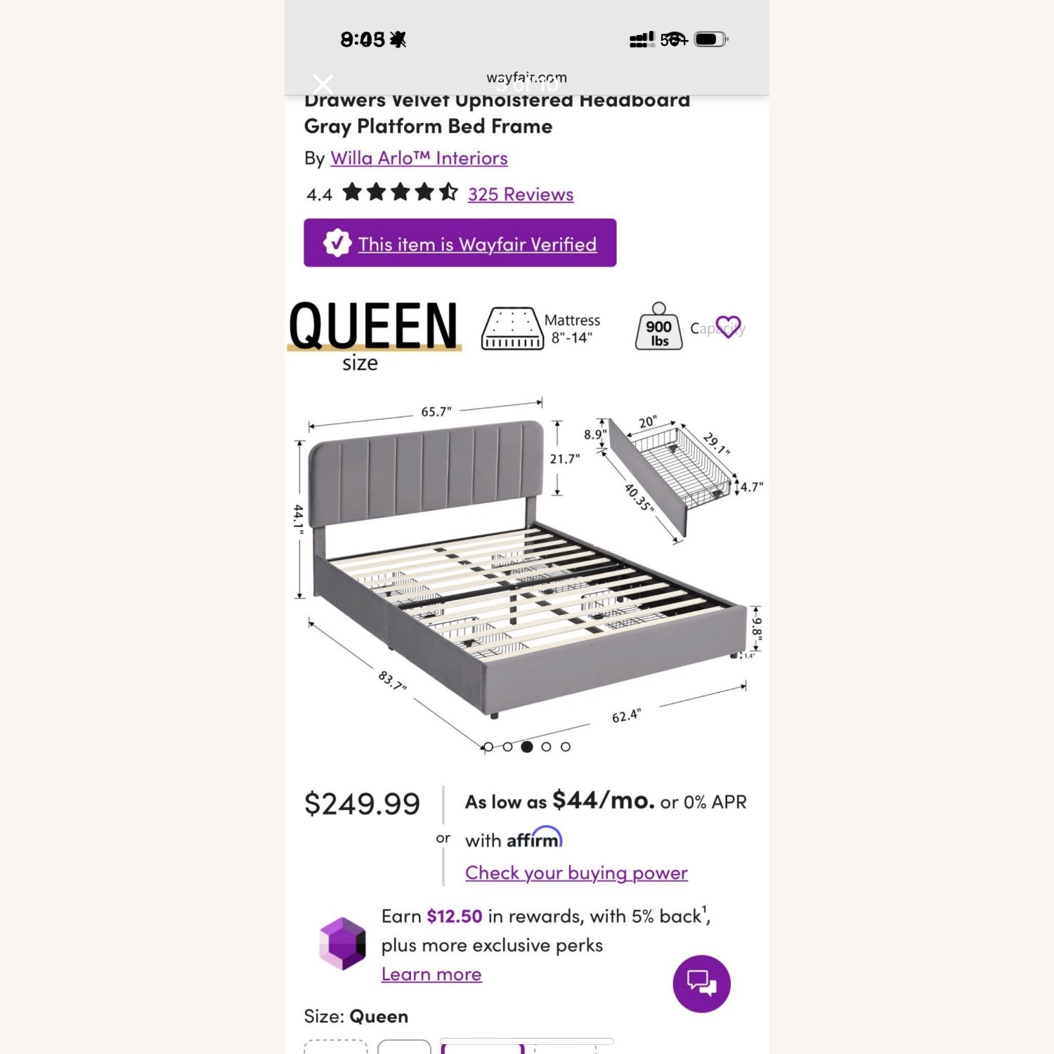 Wayfair Dark Gray Queen Bed - image-2