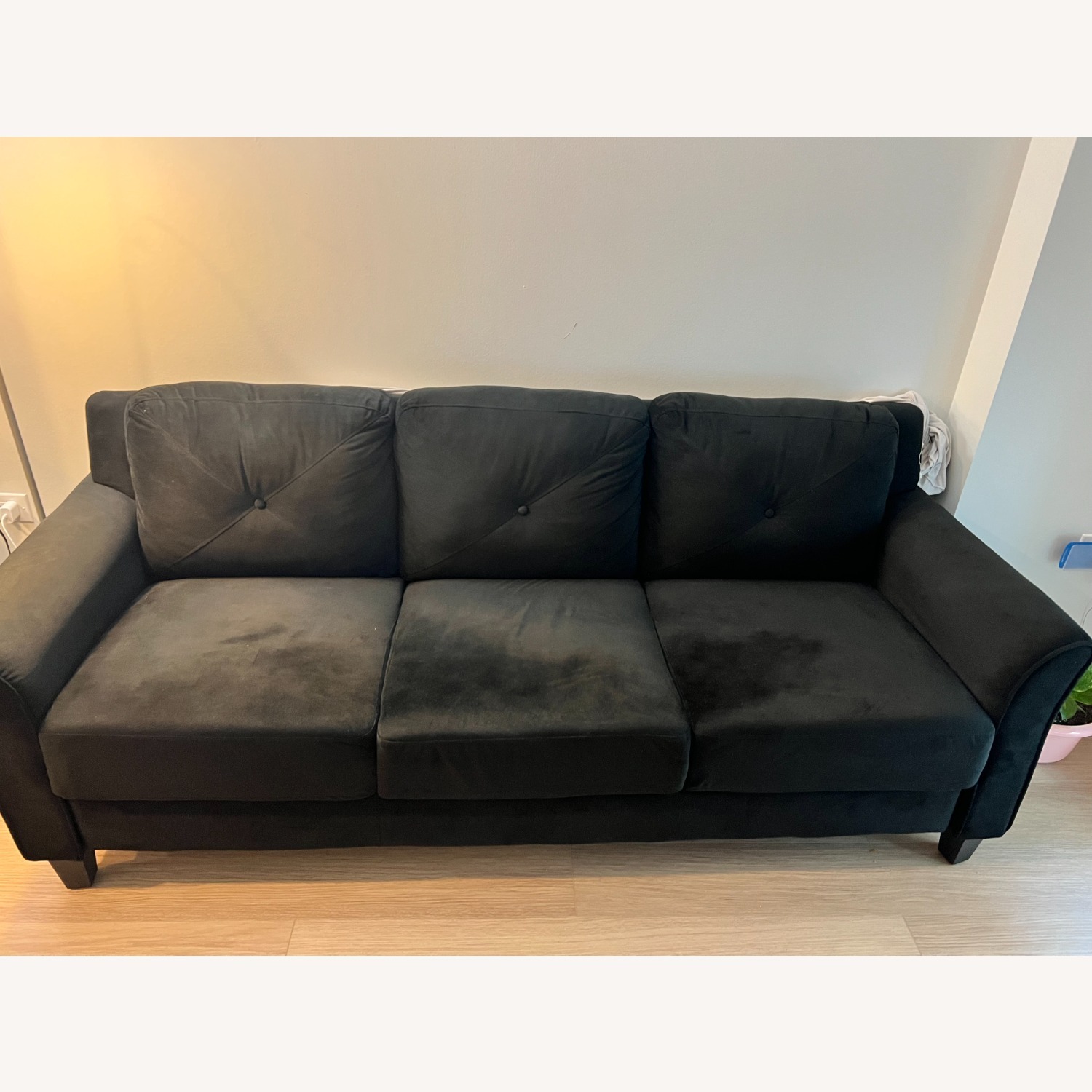 Black Fabric 3+ Seater Sofa - image-1