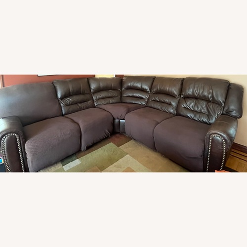 Used Dark Brown Faux Leather 2 Piece Sectional for sale on AptDeco