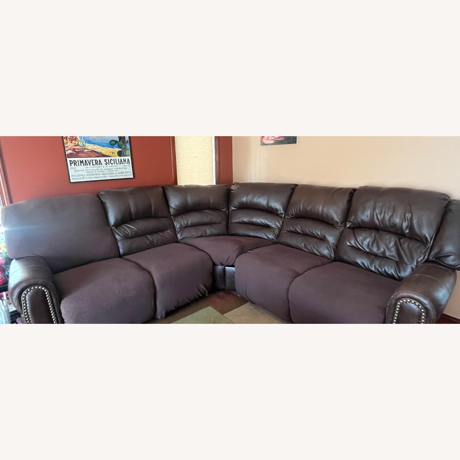 Dark Brown Faux Leather 2 Piece Sectional - image-2