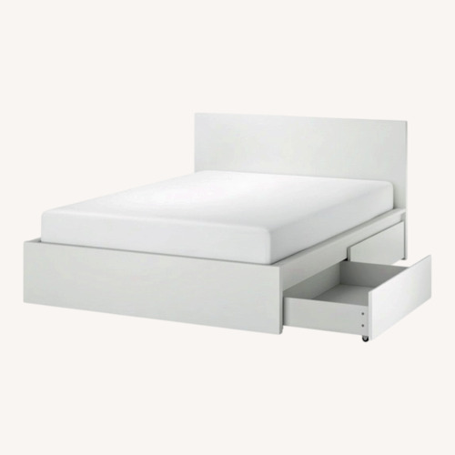 Used IKEA Modern White Queen Bed Frame with Storage for sale on AptDeco