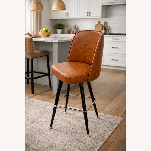 Used Mid-Century Style Bar Stool in Cognac Faux Leather for sale on AptDeco