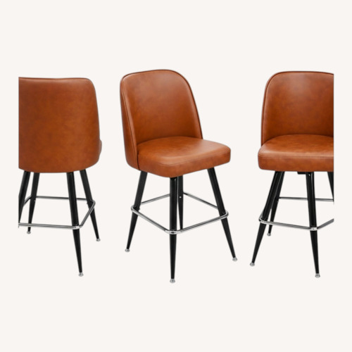 Used Mid-Century Style Bar Stool in Cognac Faux Leather for sale on AptDeco