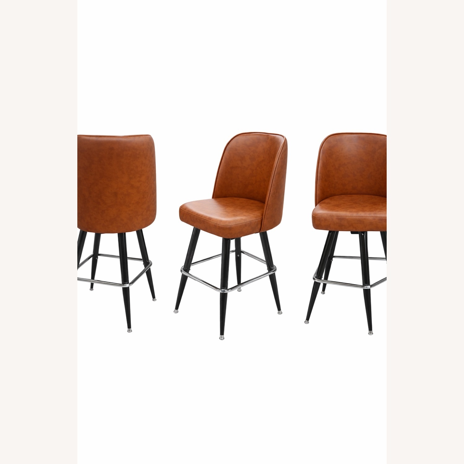 Mid-Century Style Bar Stool in Cognac Faux Leather - image-3