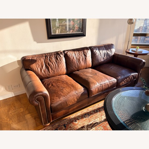 Used Ethan Allen Dark Brown Leather 3+ Seater Sofa for sale on AptDeco