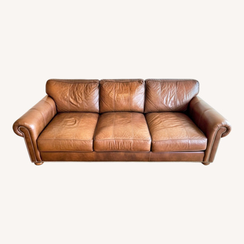 Used Ethan Allen Dark Brown Leather 3+ Seater Sofa for sale on AptDeco
