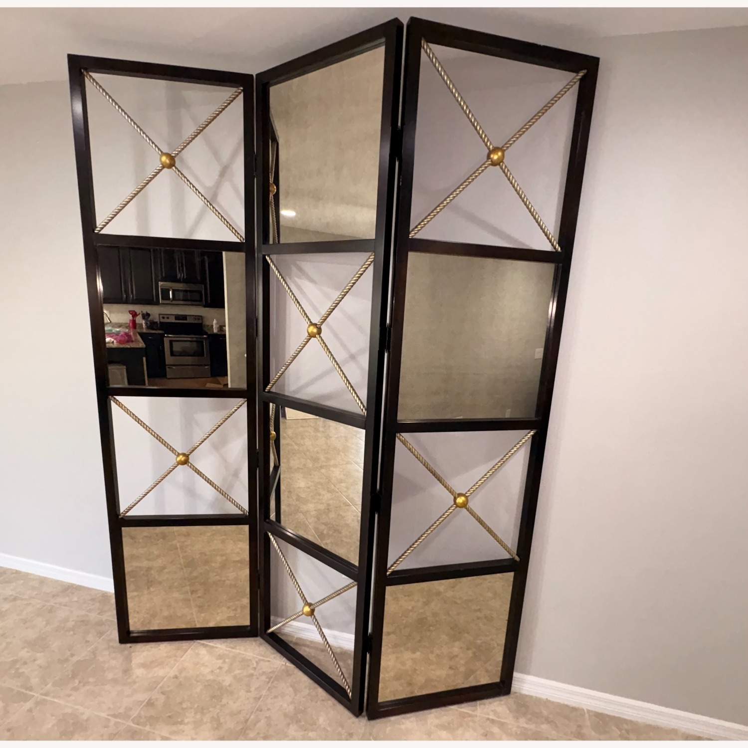 Vintage Trifold Mirror Room Divider  - image-1