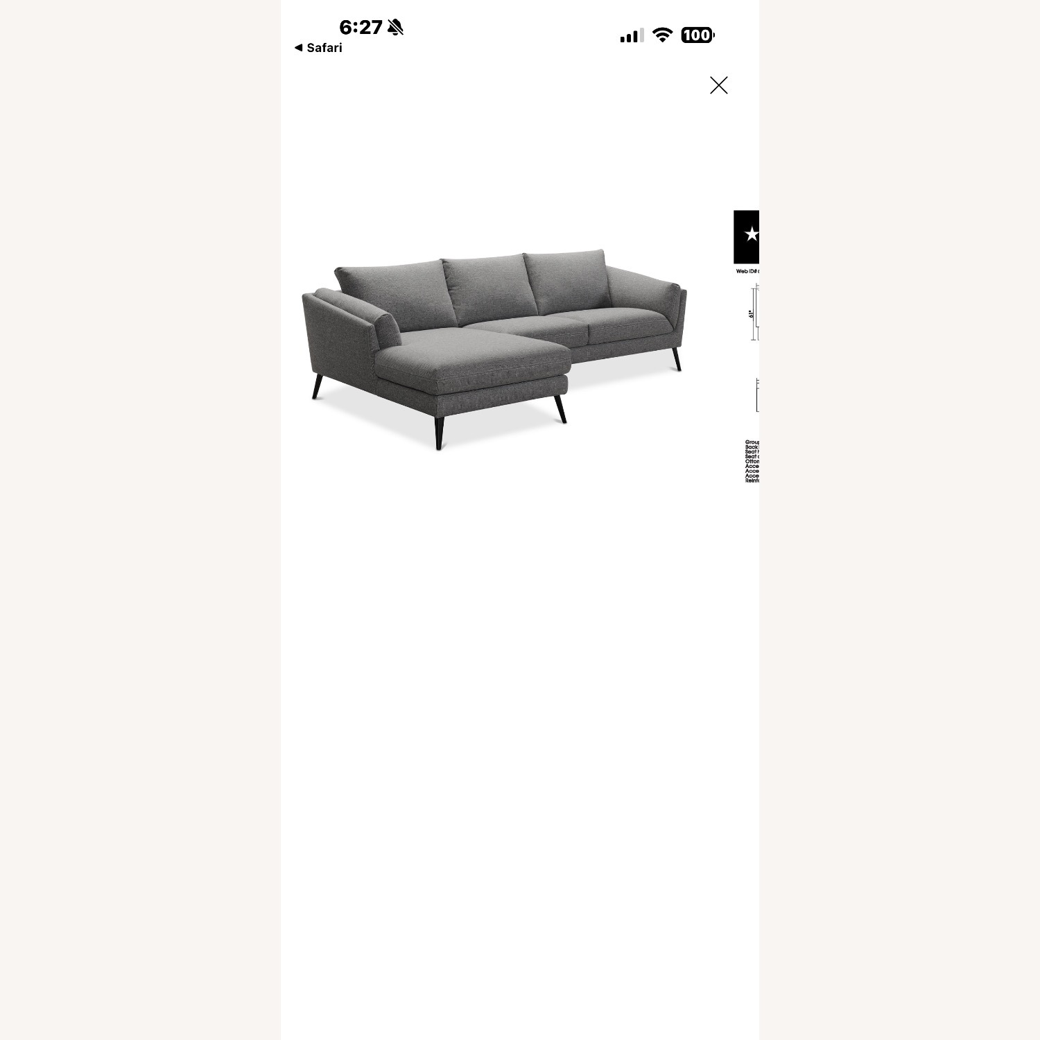 Macy's Neriah Grey Sectional Sofa Left Arm Chaise - image-1