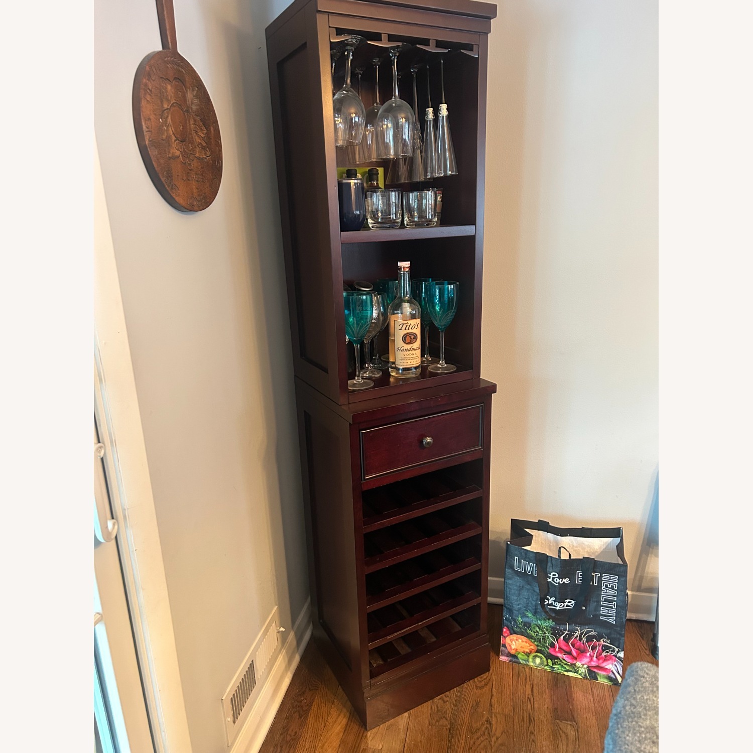 Crate & Barrel Dark Brown Wood Bar Cart - image-1