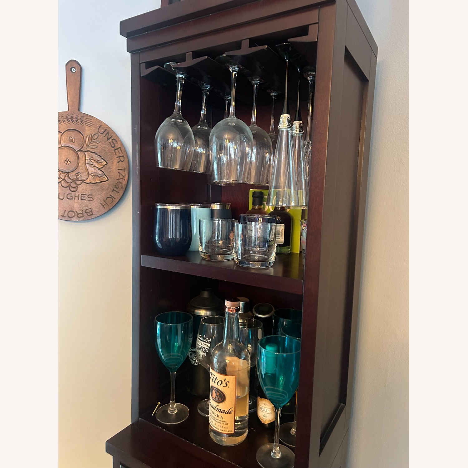 Crate & Barrel Dark Brown Wood Bar Cart - image-3