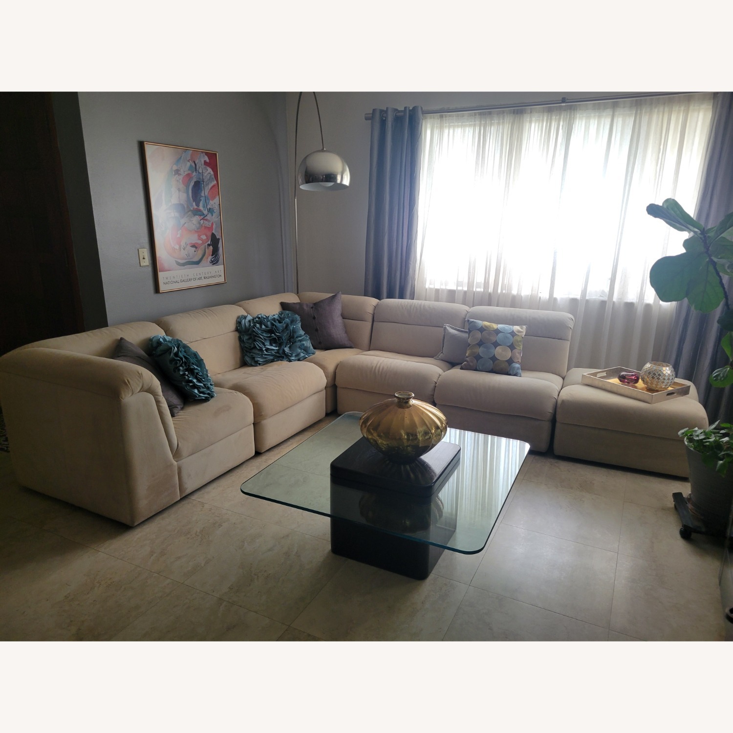 Vintage/Antique Ivory Suede 6 Piece Sectional - image-4