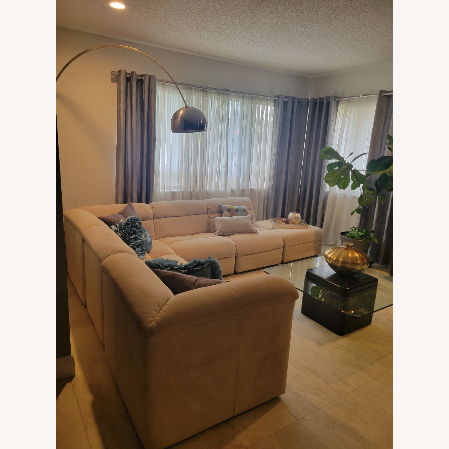 Vintage/Antique Ivory Suede 6 Piece Sectional - image-1