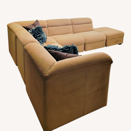 Used Vintage/Antique Ivory Suede 6 Piece Sectional for sale on AptDeco